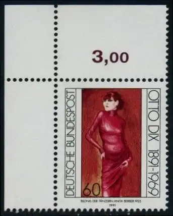 BUND 1991 Michel-Nummer 1572 postfrisch EINZELMARKE ECKRAND oben links