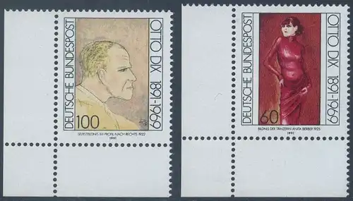 BUND 1991 Michel-Nummer 1572-1573 postfrisch SATZ(2) EINZELMARKEN ECKRÄNDER unten links