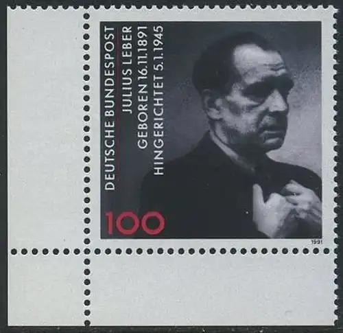 BUND 1991 Michel-Nummer 1574 postfrisch EINZELMARKE ECKRAND unten links