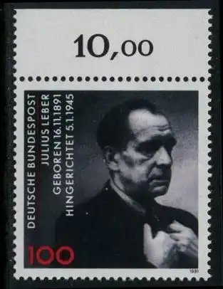 BUND 1991 Michel-Nummer 1574 postfrisch EINZELMARKE RAND oben