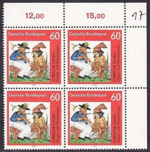 BUND 1991 Michel-Nummer 1576 postfrisch BLOCK ECKRAND oben rechts