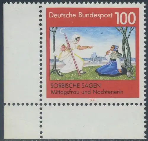BUND 1991 Michel-Nummer 1577 postfrisch EINZELMARKE ECKRAND unten links