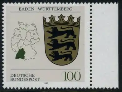 BUND 1992 Michel-Nummer 1586 postfrisch EINZELMARKE RAND rechts