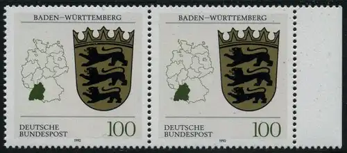 BUND 1992 Michel-Nummer 1586 postfrisch horiz.PAAR RAND rechts