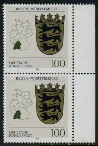 BUND 1992 Michel-Nummer 1586 postfrisch vert.PAAR RAND rechts
