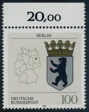 BUND 1992 Michel-Nummer 1588 postfrisch EINZELMARKE RAND oben