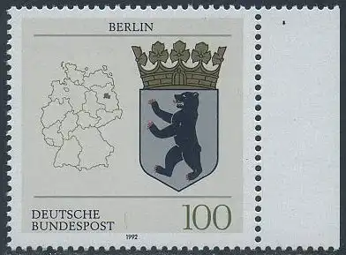 BUND 1992 Michel-Nummer 1588 postfrisch EINZELMARKE RAND rechts