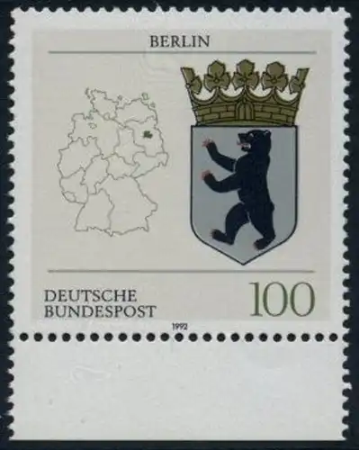 BUND 1992 Michel-Nummer 1588 postfrisch EINZELMARKE RAND unten