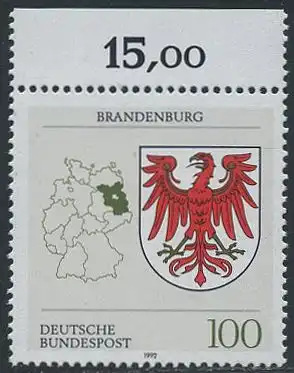 BUND 1992 Michel-Nummer 1589 postfrisch EINZELMARKE RAND oben (b)