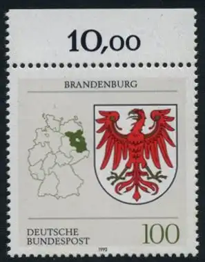 BUND 1992 Michel-Nummer 1589 postfrisch EINZELMARKE RAND oben (a)