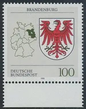 BUND 1992 Michel-Nummer 1589 postfrisch EINZELMARKE RAND unten