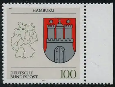 BUND 1992 Michel-Nummer 1591 postfrisch EINZELMARKE RAND rechts