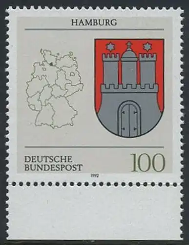 BUND 1992 Michel-Nummer 1591 postfrisch EINZELMARKE RAND unten