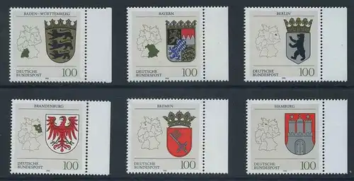 BUND 1992 Michel-Nummer 1586-1591 postfrisch SATZ(6) EINZELMARKEN RÄNDER rechts