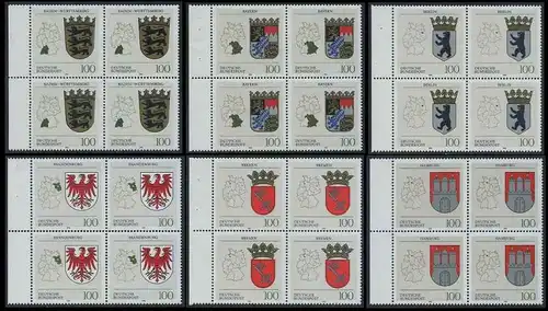 BUND 1992 Michel-Nummer 1586-1591 postfrisch SATZ(6) BLÖCKE RÄNDER links