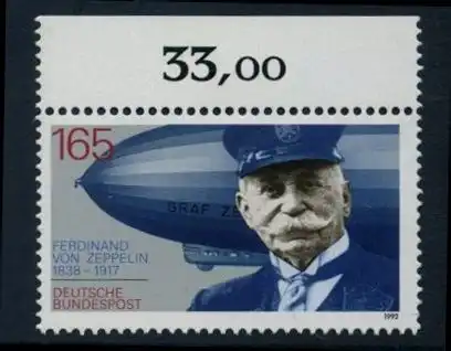 BUND 1992 Michel-Nummer 1597 postfrisch EINZELMARKE RAND oben