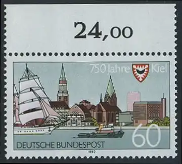 BUND 1992 Michel-Nummer 1598 postfrisch EINZELMARKE RAND oben