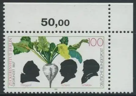 BUND 1992 Michel-Nummer 1599 postfrisch EINZELMARKE ECKRAND oben rechts