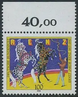 BUND 1992 Michel-Nummer 1600 postfrisch EINZELMARKE RAND oben