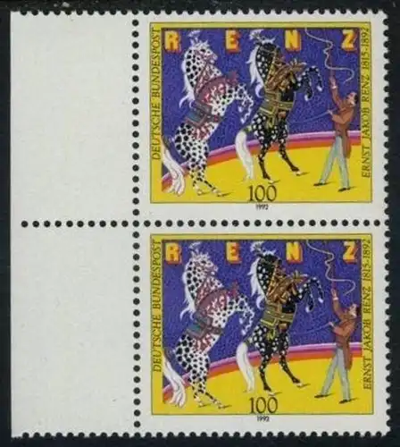 BUND 1992 Michel-Nummer 1600 postfrisch vert.PAAR RAND links