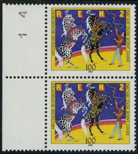 BUND 1992 Michel-Nummer 1600 postfrisch vert.PAAR RAND links (BZ)