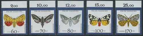 BUND 1992 Michel-Nummer 1602-1606 postfrisch SATZ(5) EINZELMARKEN RÄNDER oben (c)