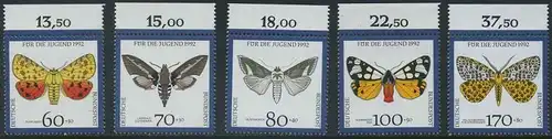 BUND 1992 Michel-Nummer 1602-1606 postfrisch SATZ(5) EINZELMARKEN RÄNDER oben (a)