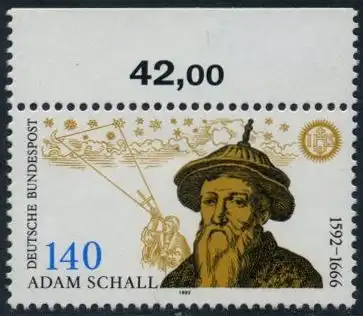 BUND 1992 Michel-Nummer 1607 postfrisch EINZELMARKE RAND oben (a)