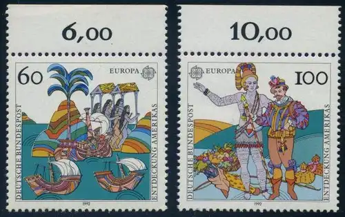 BUND 1992 Michel-Nummer 1608-1609 postfrisch SATZ(2) EINZELMARKEN RÄNDER oben (b)