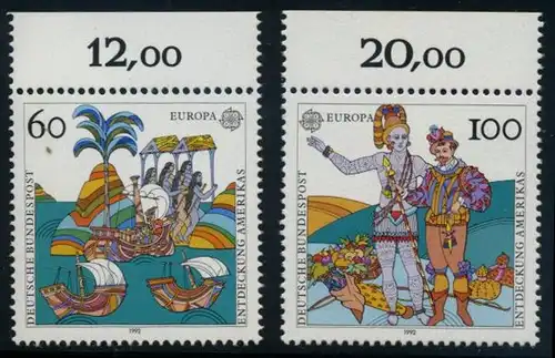 BUND 1992 Michel-Nummer 1608-1609 postfrisch SATZ(2) EINZELMARKEN RÄNDER oben (c)