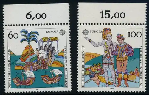 BUND 1992 Michel-Nummer 1608-1609 postfrisch SATZ(2) EINZELMARKEN RÄNDER oben (a)
