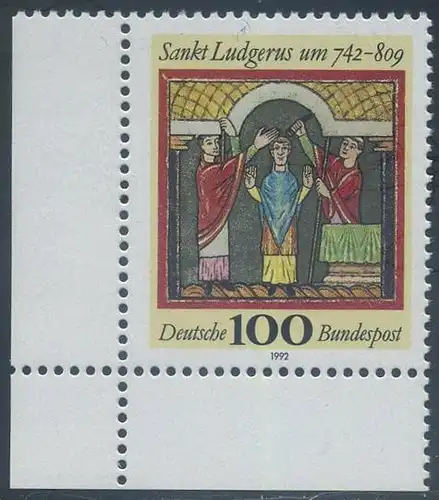BUND 1992 Michel-Nummer 1610 postfrisch EINZELMARKE ECKRAND unten links