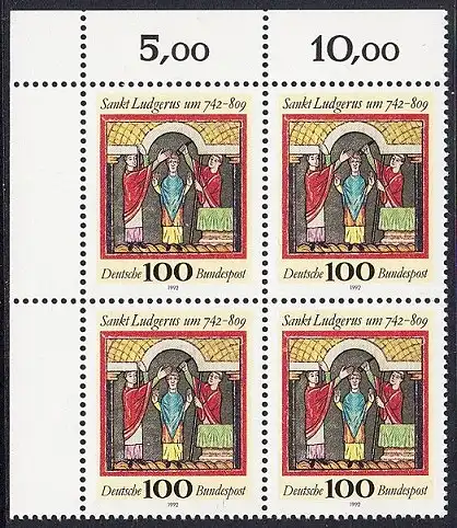 BUND 1992 Michel-Nummer 1610 postfrisch BLOCK ECKRAND oben links
