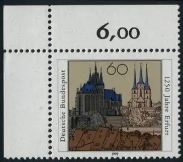 BUND 1992 Michel-Nummer 1611 postfrisch EINZELMARKE ECKRAND oben links