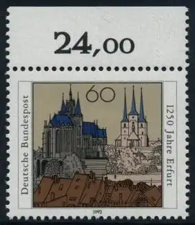 BUND 1992 Michel-Nummer 1611 postfrisch EINZELMARKE RAND oben