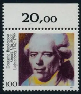 BUND 1992 Michel-Nummer 1616 postfrisch EINZELMARKE RAND oben (a)