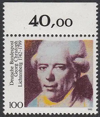 BUND 1992 Michel-Nummer 1616 postfrisch EINZELMARKE RAND oben (b)