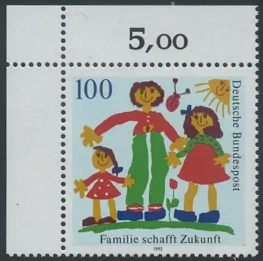BUND 1992 Michel-Nummer 1621 postfrisch EINZELMARKE ECKRAND oben links