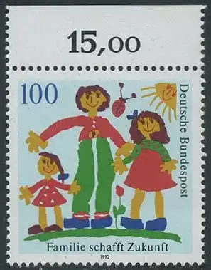 BUND 1992 Michel-Nummer 1621 postfrisch EINZELMARKE RAND oben