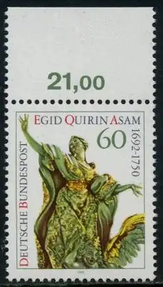 BUND 1992 Michel-Nummer 1624 postfrisch EINZELMARKE RAND oben