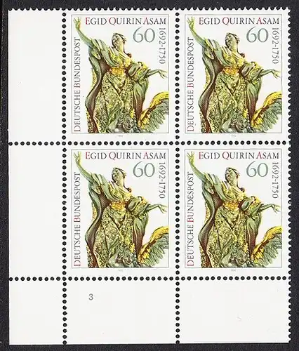 BUND 1992 Michel-Nummer 1624 postfrisch BLOCK ECKRAND unten links (FN)