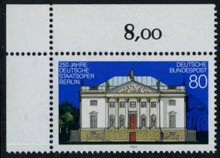 BUND 1992 Michel-Nummer 1625 postfrisch EINZELMARKE ECKRAND oben links