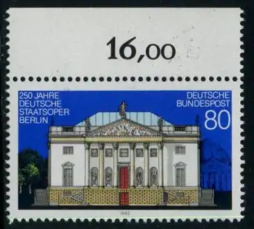 BUND 1992 Michel-Nummer 1625 postfrisch EINZELMARKE RAND oben (a)