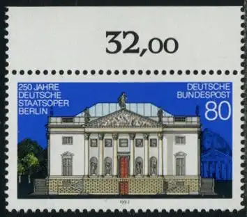 BUND 1992 Michel-Nummer 1625 postfrisch EINZELMARKE RAND oben (b)