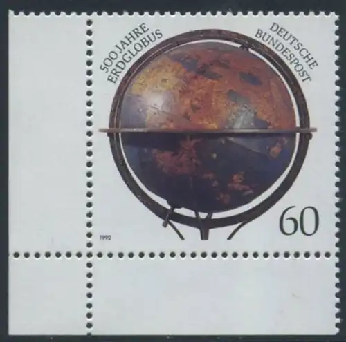 BUND 1992 Michel-Nummer 1627 postfrisch EINZELMARKE ECKRAND unten links