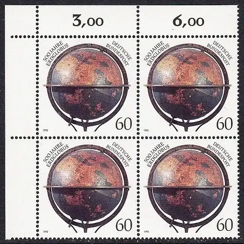 BUND 1992 Michel-Nummer 1627 postfrisch BLOCK ECKRAND oben links