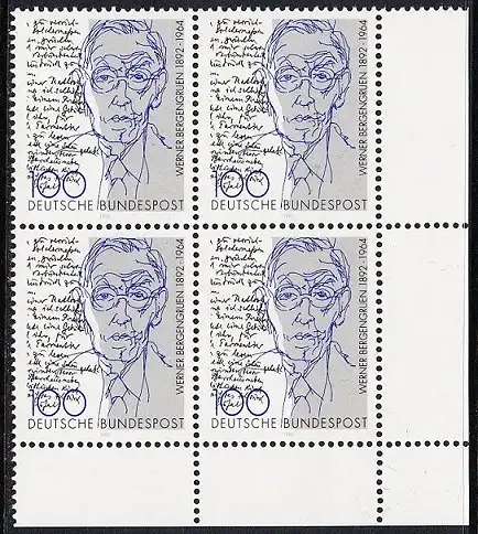 BUND 1992 Michel-Nummer 1629 postfrisch BLOCK ECKRAND unten rechts