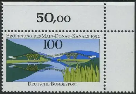 BUND 1992 Michel-Nummer 1630 postfrisch EINZELMARKE ECKRAND oben rechts