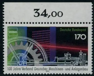 BUND 1992 Michel-Nummer 1636 postfrisch EINZELMARKE RAND oben (a)