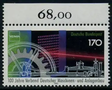 BUND 1992 Michel-Nummer 1636 postfrisch EINZELMARKE RAND oben (b)